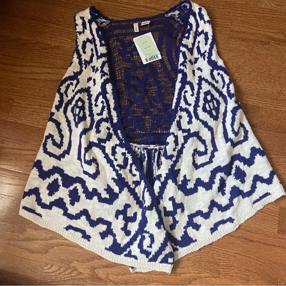Anthropologie Blue and White Patterned Top